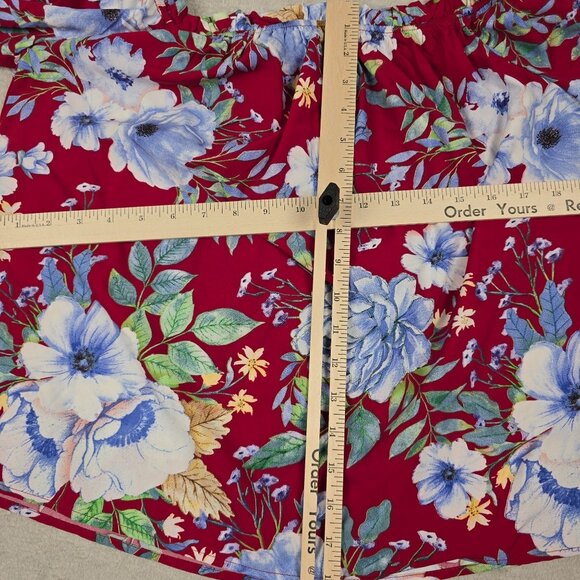 Floral Off Shoulder Blouse Medium Red Blue Flower Pattern Shein Ruffle Sleeve - Picture 6 of 10